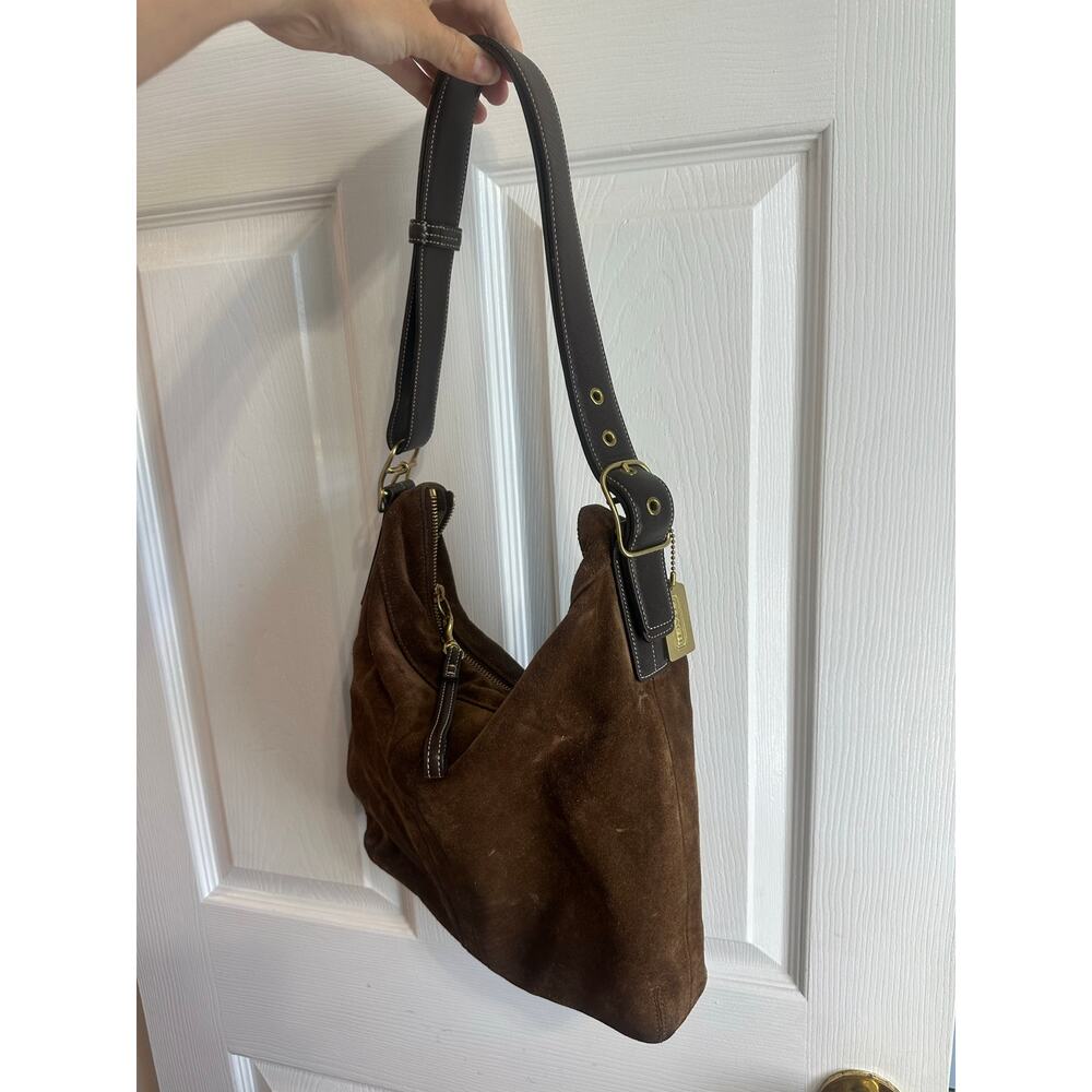 Vintage Coach Suede Hobo Bag Dark Brown Gold Legacy Leather Purse-Some Use - Picture 2 of 16